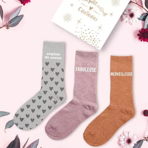 Chaussettes paillettes à message pour femme
