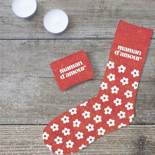 Chaussettes Femme Rose à Paillettes 'Maman D'amour' - Taille 36/42 - STC - Neuf