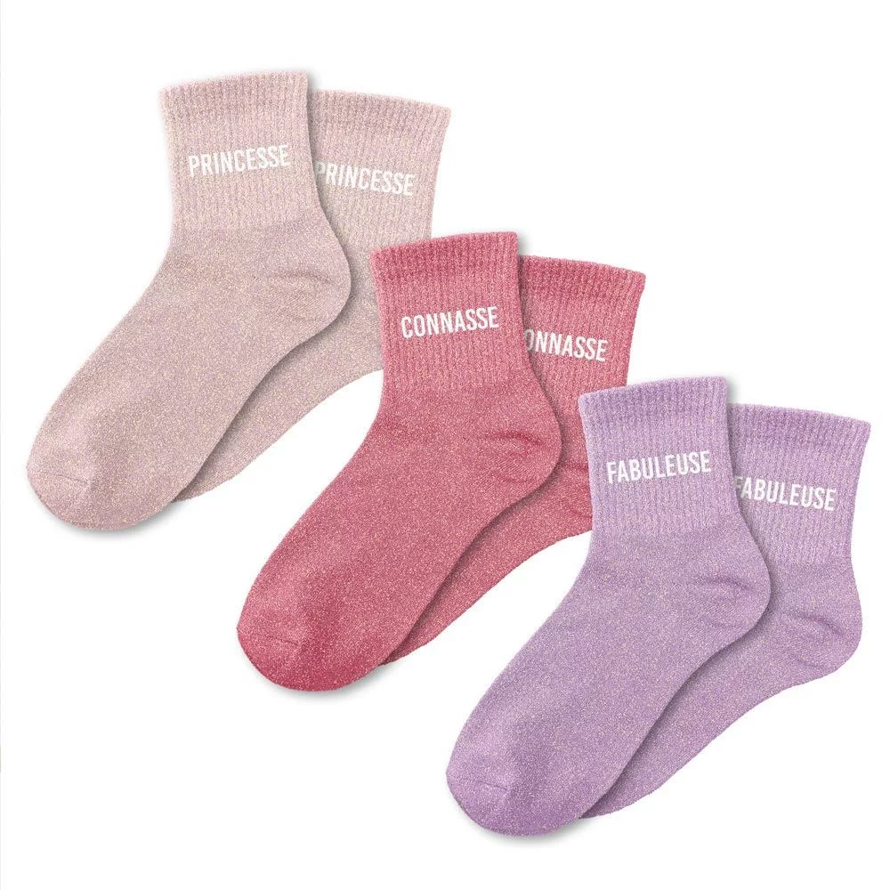 Heless – Lot De 3 Chaussettes Pailletées Pour Poupée 28-35 Cm – Blanc, Or Et Cristal – Accessoire Mode Tendance