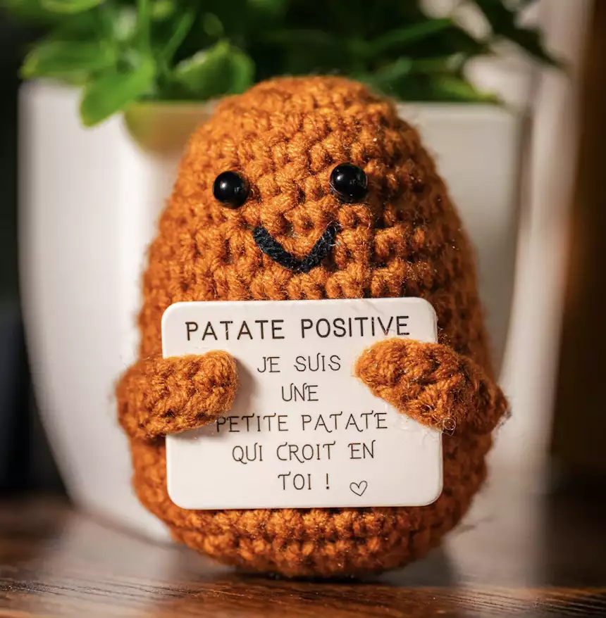 Bambebe – Pomme De Terre Positive Au Crochet – Poupée Fait Main Avec Message – Cadeau Remerciement Collègue, Enseignante